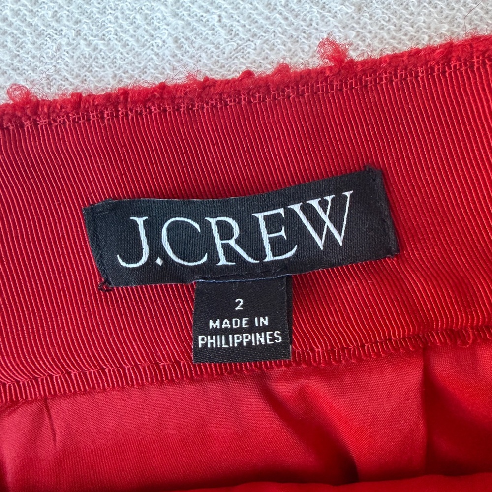 J.Crew Red Tweed Mini Skirt Gold Button Pockets Fringe Trim Classic Parisian - Picture 6 of 15